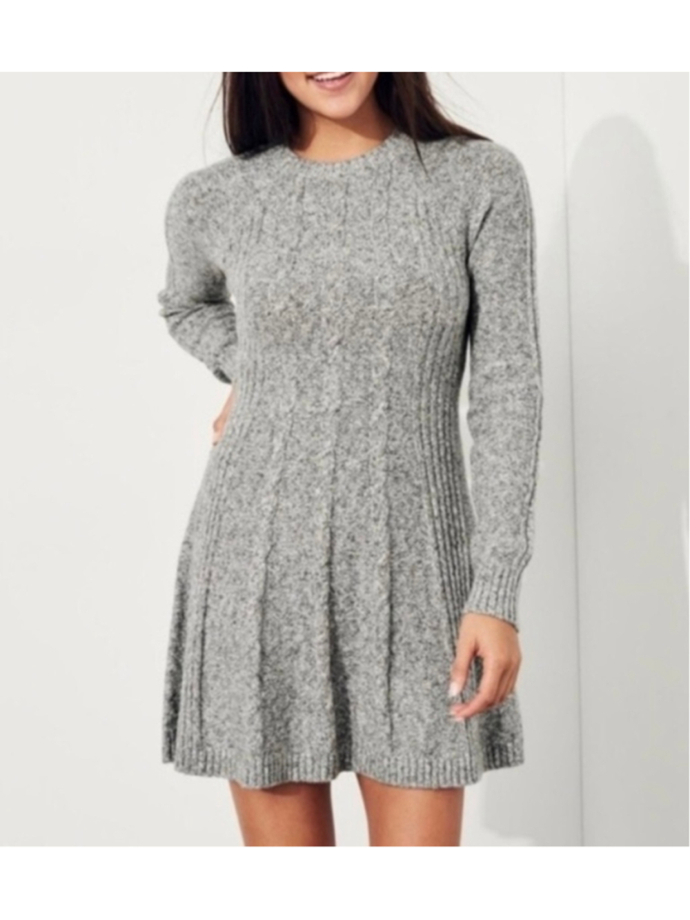 Vintage Y2K Women's Hollister Cable Knit Mini Sweater Dress Grey XS